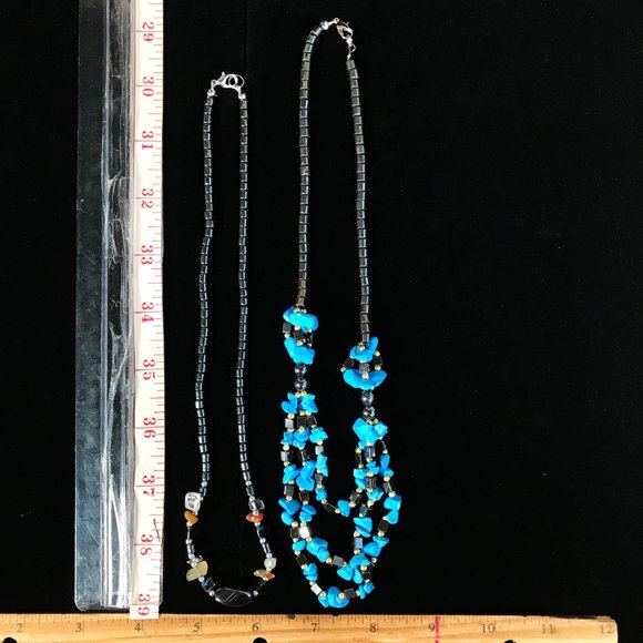 2 Necklace Lot Hematite Bead Turquoise Dyed Howlite Carnelian Quartz Grounding - Picture 8 of 8